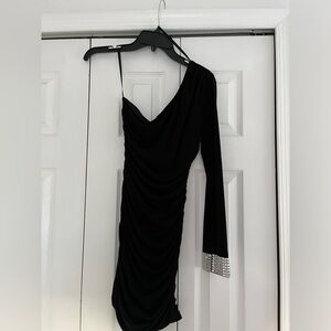 Black formal dress with silver wristband